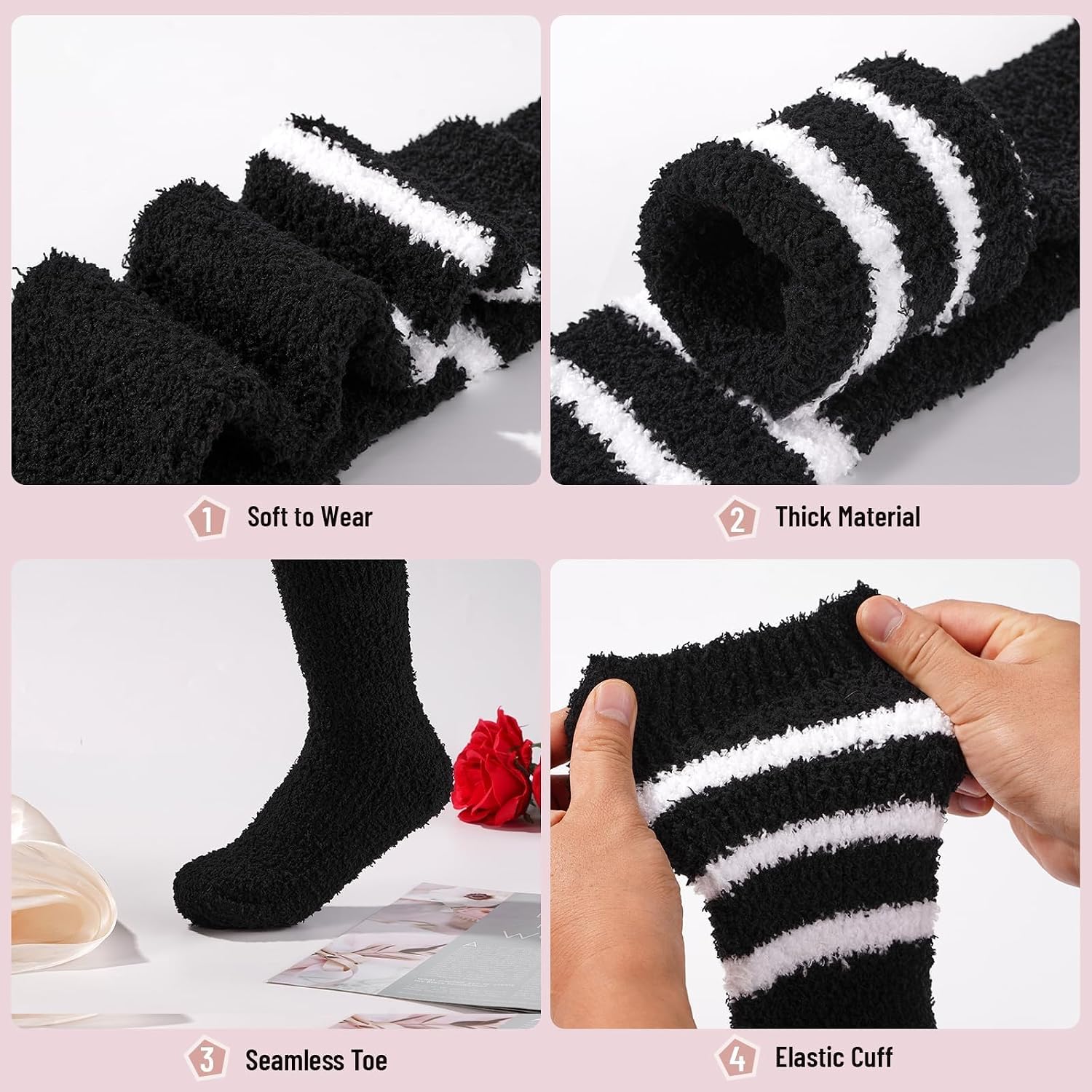 Moon Wood Women Knee High Socks Striped Valentine's Day Calf Sock Thick Plush Leg Warmers Thermal Slouch Socks