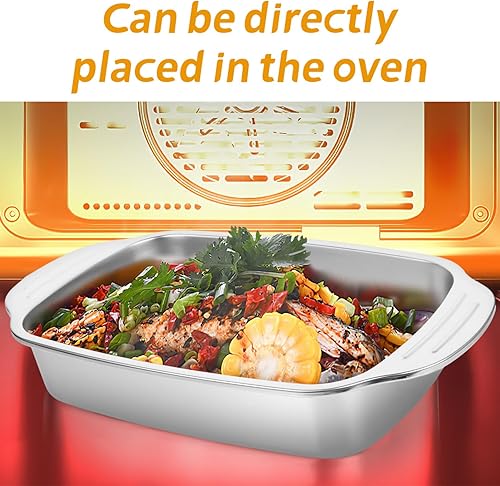 Miniatura 9 de Kichvoe Sartén rectangular de acero inoxidable con asa, bandeja de horno resistente, bandeja para hornear pasta, bandeja de galletas, bandeja para