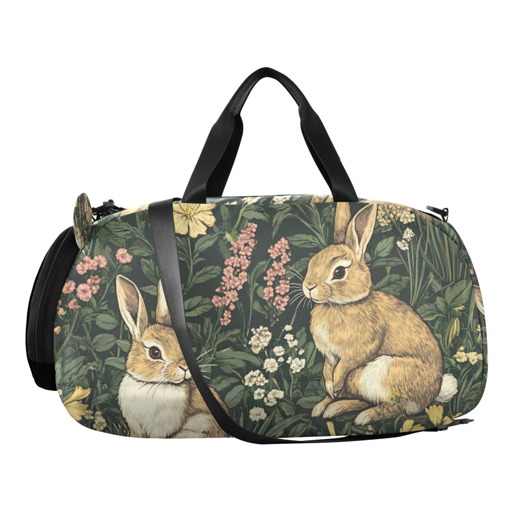 Glaphy Rabbits Vintage Duffle Bag for Toddler Boys Girls, Gym Sports Bag with Shoe Compartments, Kids Travel Overnight Weekender Shoulder Bag