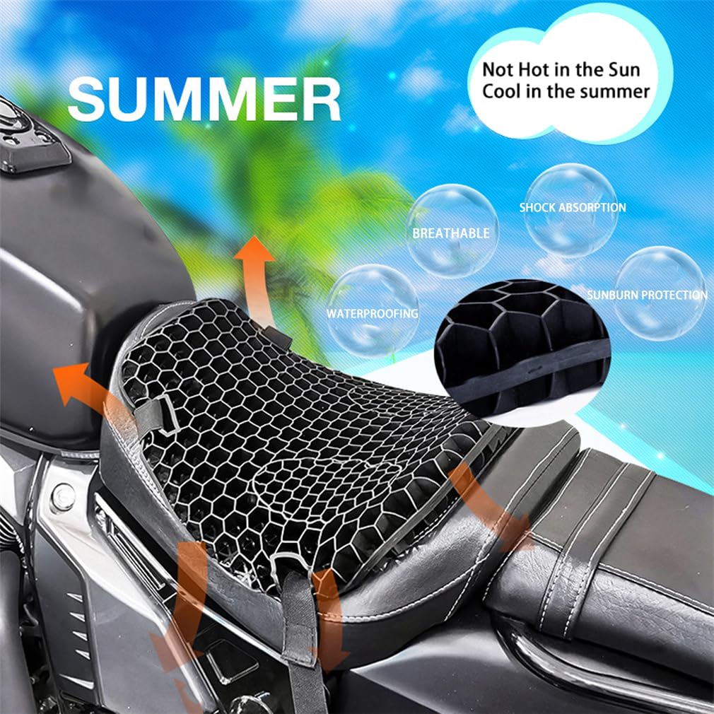 Universal Motorcycle Gel Seat Cushion, 3D Honeycomb Shock Absorbing Seat Pad, Heat-Insulating And Breathable Motorbike Gel Cushion, Stay Cool And Comfortable for Long Ride (With mesh cover)