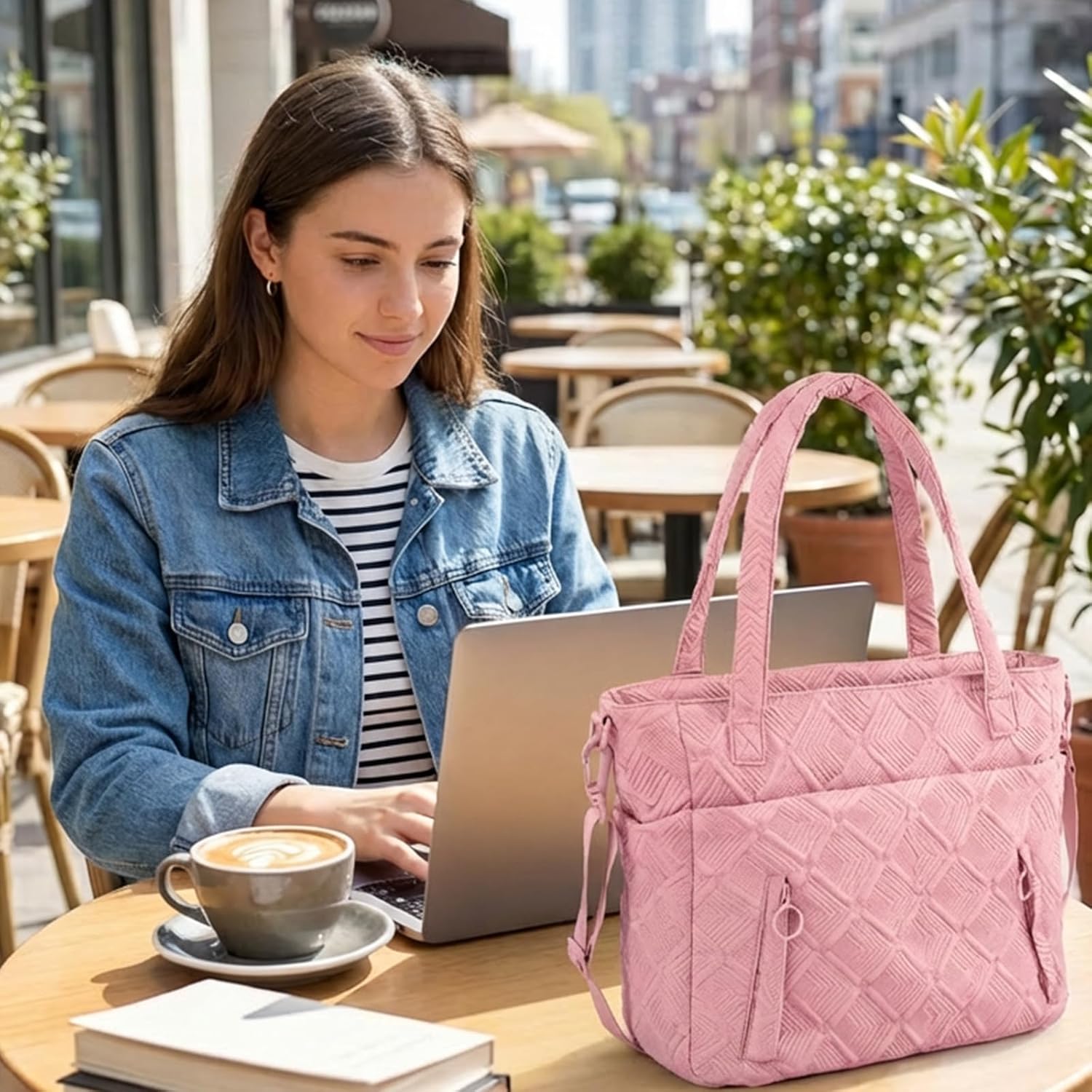 SUNRISING Tote Bag for Women, Puffy Tote Bag with Zipper, Large Quilted Shoulder Bag with Compartments for Travel Work Gym