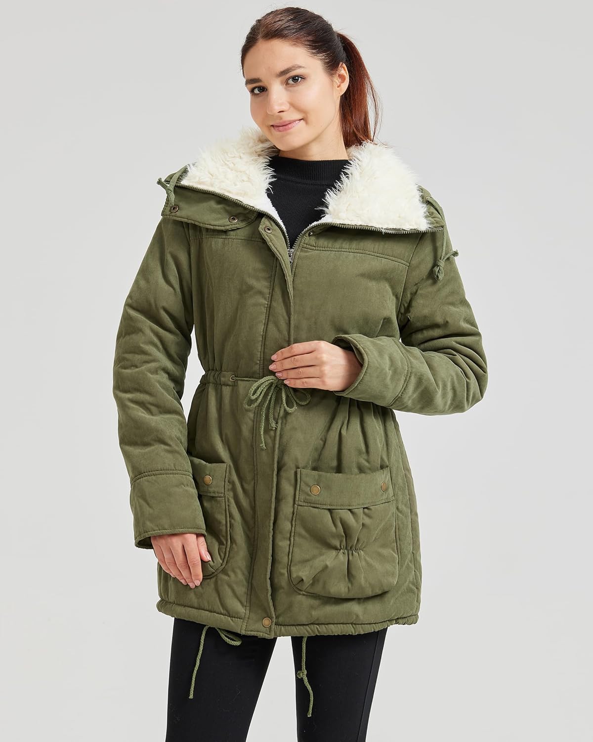 MEWOW Women's Winter Mid Length Thick Warm Faux Lamb Wool Lined Jacket Casual Coat - Image 3