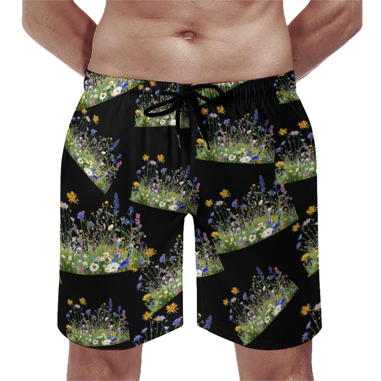 FWJZDSP Wild Summer Flower Blooming Mens Swim Trunks with Mesh Lining Stretch Swimming Shorts Quick Dry with Pockets for Beach