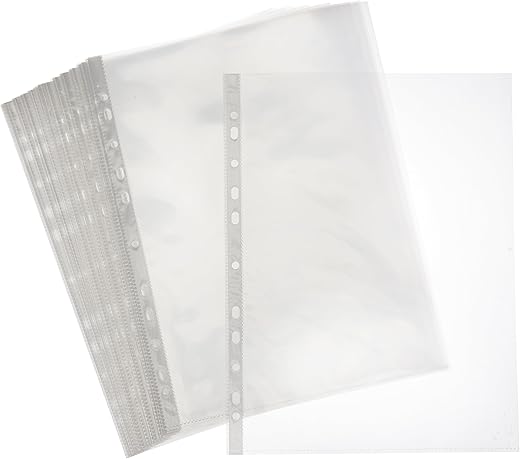 Amazon Brand - Solimo Sheet Protectors, Top-Load, 11 Holes (A4, 200 Micron, Set of 50)