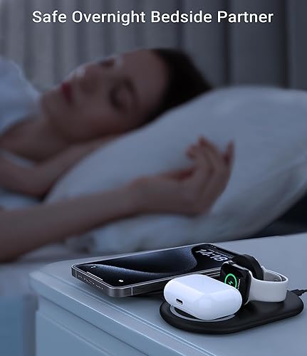 Miniatura 4 de Consasy Estación de carga inalámbrica 3 en 1, cargador inalámbrico magnético, cargador plegable 3 en 1, cargador de viaje para iPhone 15141312,