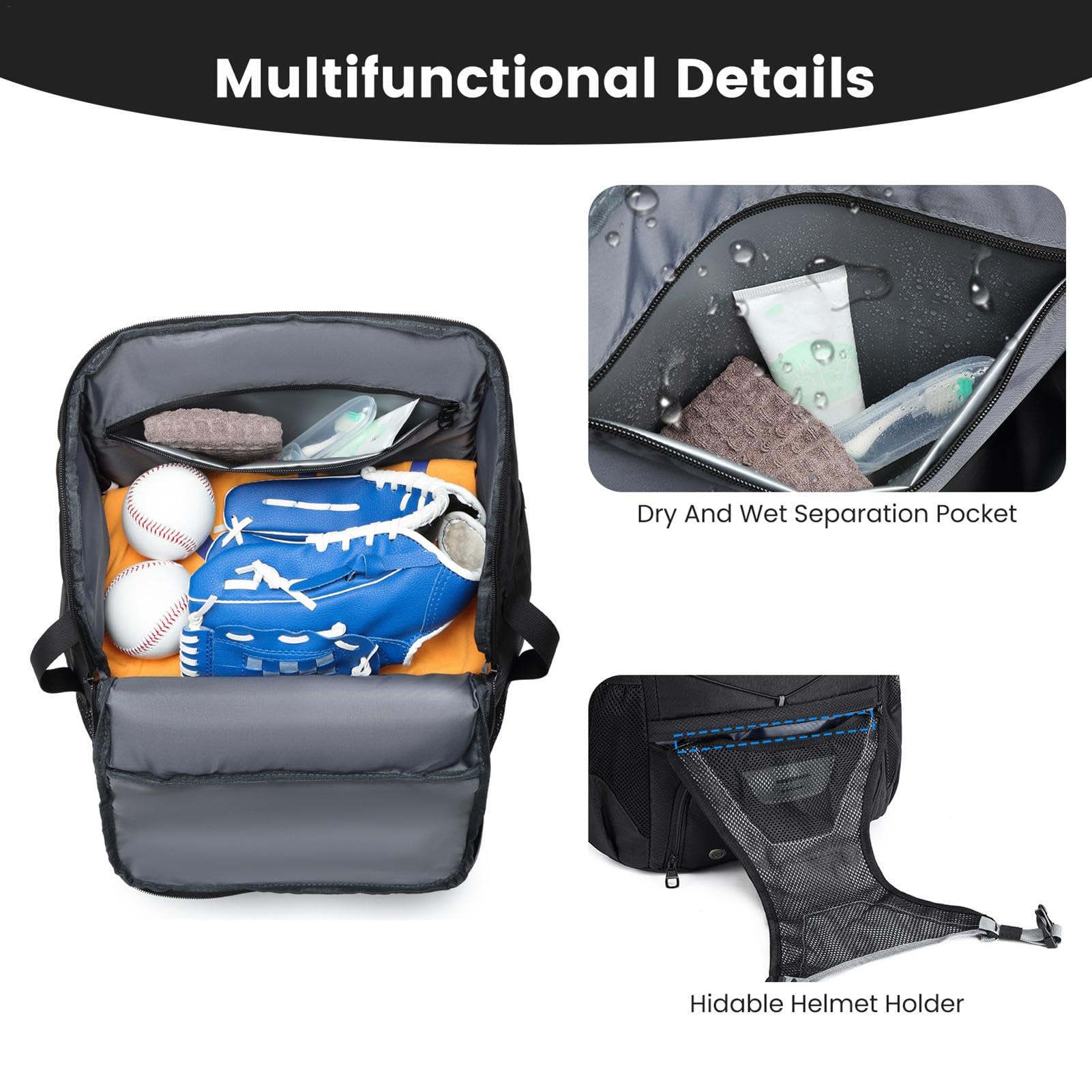 Sac d'équipement de Baseball | Sac de Batte de Softball | Sac à Dos de Baseball étanche avec Support de Casque Externe | Sac de Sport Multifonctionnel léger et