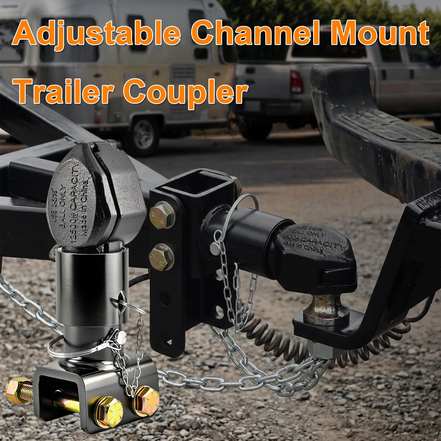 2-5/16" Adjustable Trailer Coupler – 12,500 lbs Class IV Channel-Mount, Heavy-Duty Sleeve-Lock with Hardware Kit, Rust-Resistant Black E-Coat, for RV Boat Trailer & Equipment Hauling