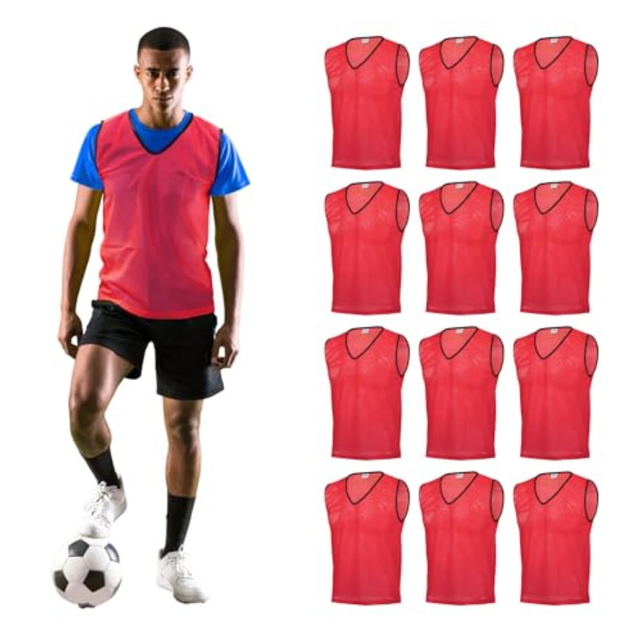 GSi Pinnies deportivos – Paquete de 12 – Tamaño libre para jóvenes y adultos – 5 opciones de color – Chaleco de práctica de fútbol, baloncesto