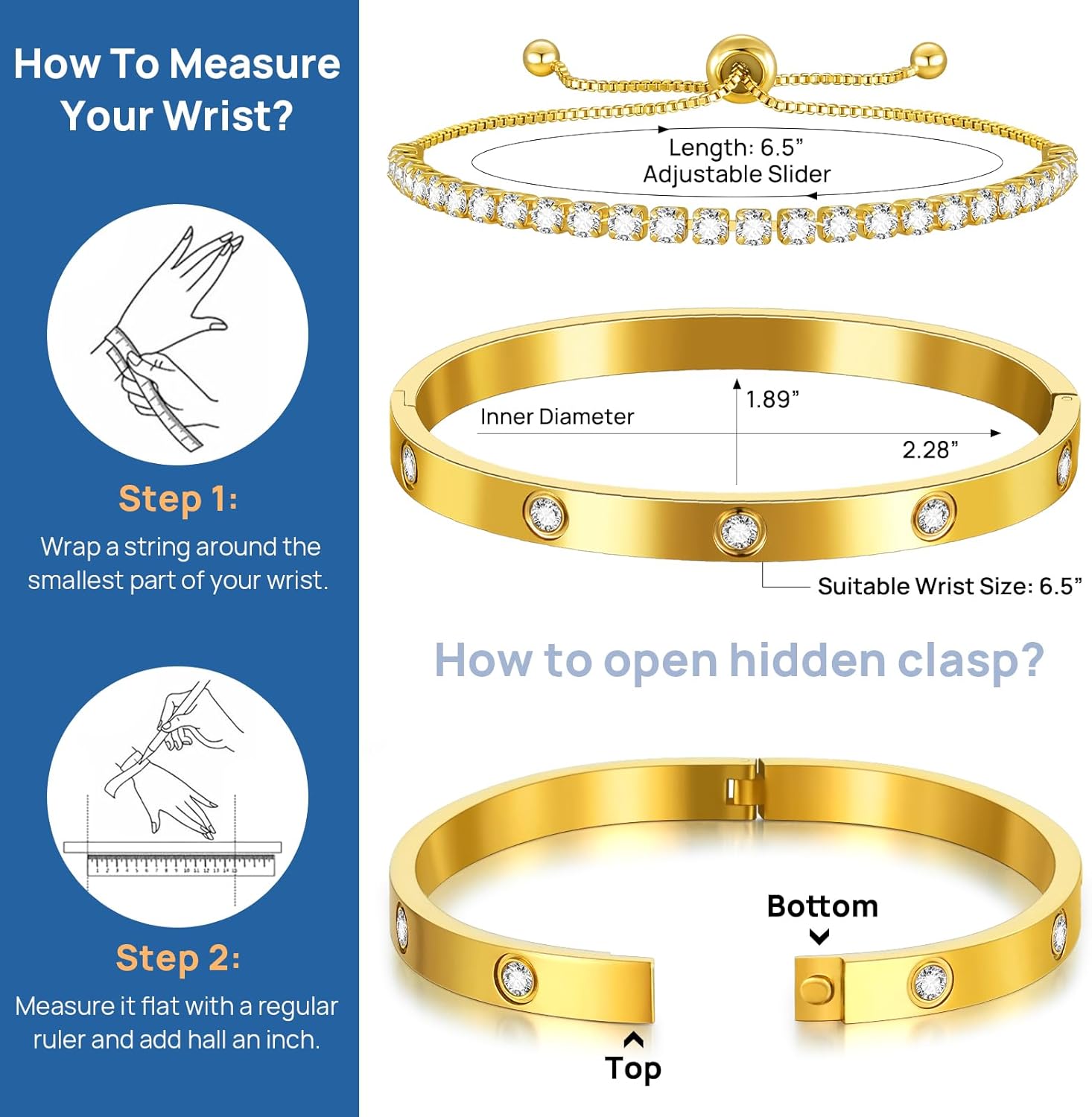 SUPNEER Gold Bracelets For Women 18K Gold Plated Bangle Tennis Bracelets Set,Adjustment Cubic Zirconia Tennis Bracelet Christmas Gifts Dainty Jewelry for Mom Grandma Friends - Image 5