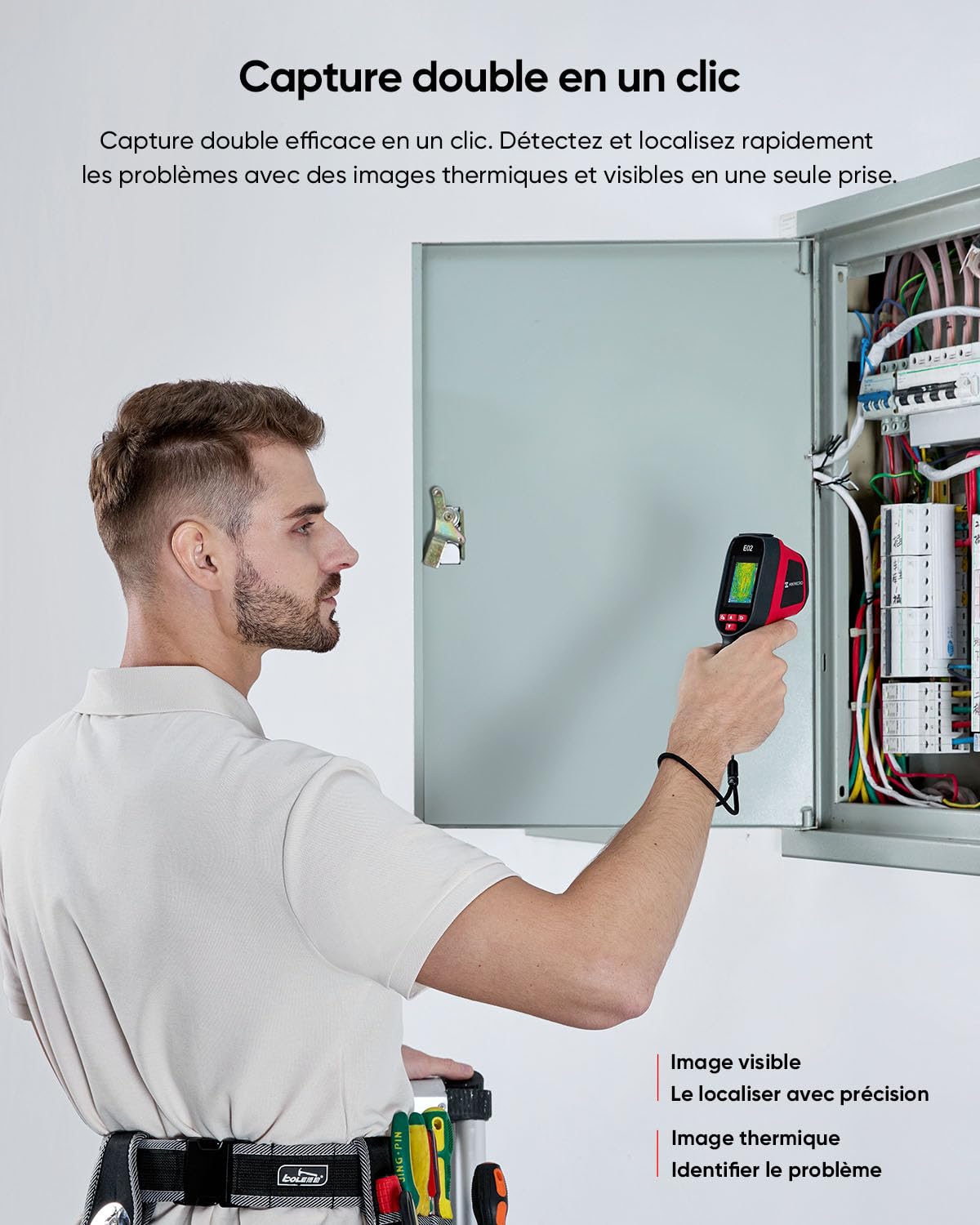 Caméra thermique E02,SuperIR Résolution IR 240x240 avec caméra visible, portable d'imagerie thermique infrarouge avec pointeur laser, fréquence de rafraîchissement 20Hz, -20°C à 400°C