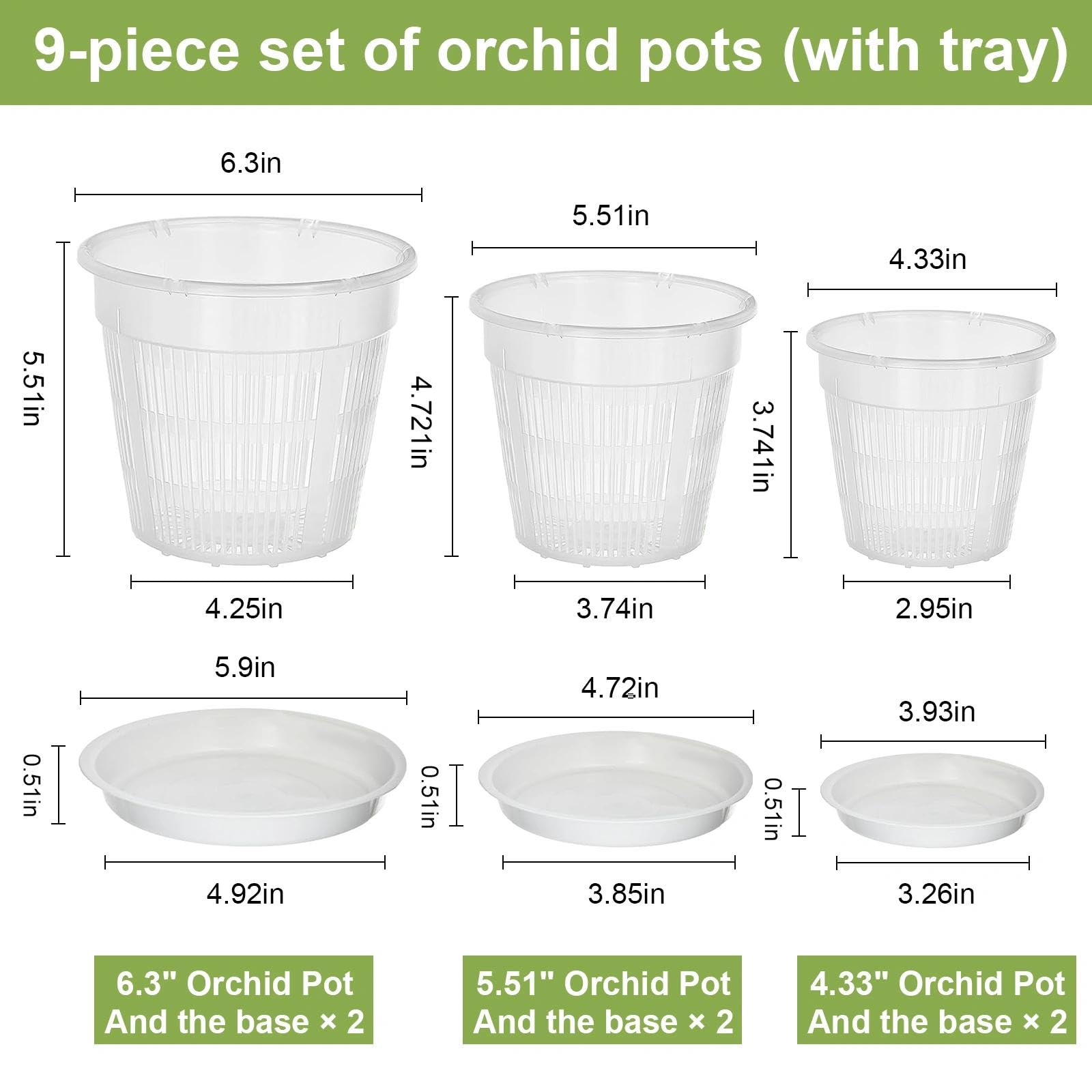 Lot de 9 Pot Transparent Orchidée, Pot pour Orchidées Respirant, Transparent Plante avec Trous de Drainage et Soucoupes pour Culture d'Orchidées en Intérieur et Extérieur (11/14/16cm)