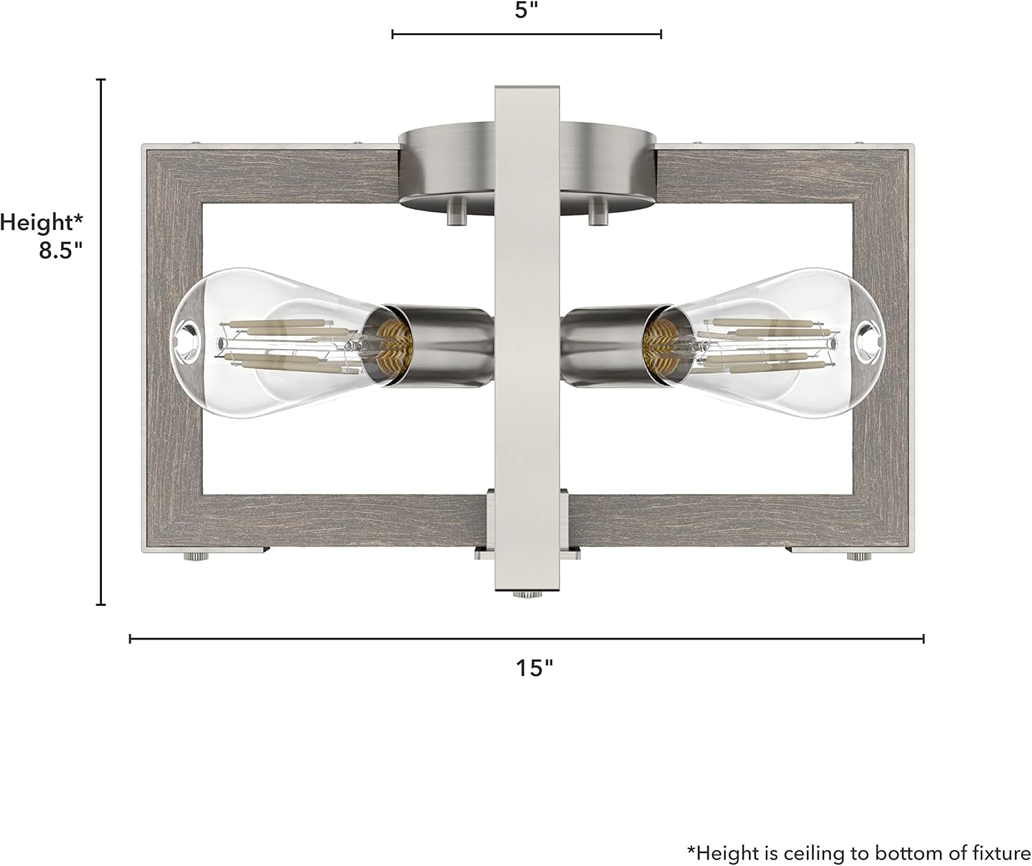 Hunter - Woodburn 4-light Brushed Nickel, Large Flush Mount Light, Dimmable, Modern Style, Square Shaped, for Bedrooms, Kitchens, Dining, Living Rooms - 19817