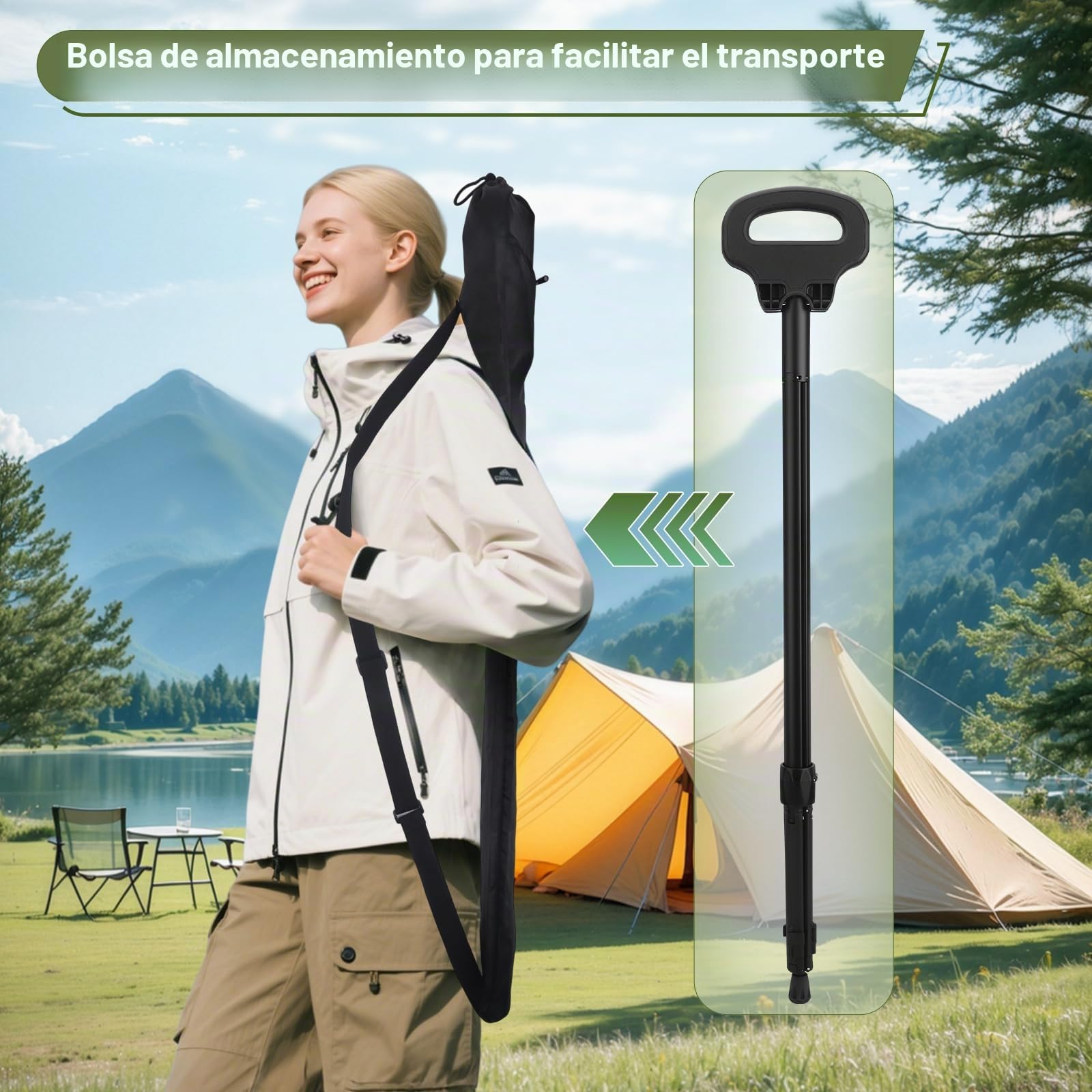 Bastón portátil con Asiento, bastón Ajustable con Asiento,bastón Plegable Ligero de Aluminio Antideslizante para Adultos,Silla con bastón para Viajes y Senderismo con Bolsa de Transporte
