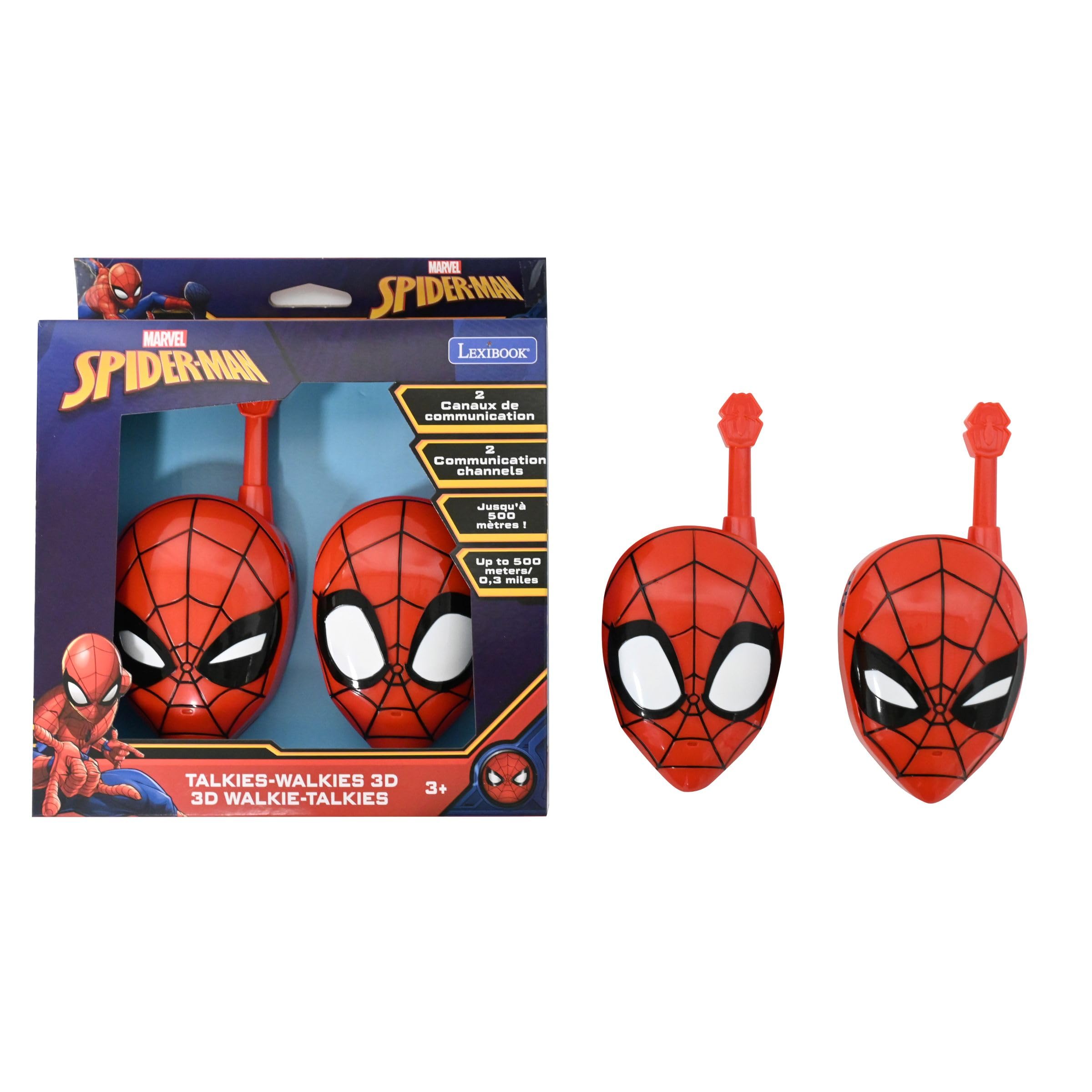 LEXIBOOK, Spider-Man, Spider-Man 3D walkie-talkies, 500m range, 2 communication channels, Belt clip, Red, TW18SPLXB