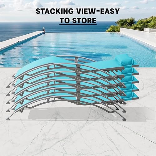 Miniatura 8 de Domi - Juego de 3 sillas de piscina, tumbonas ajustables de aluminio para exteriores con mesa auxiliar de metal, para todo tipo de clima, para