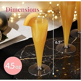 Prestee Set of 200 Plastic Champagne Flutes - Clear Champagne Glasses for Parties, Weddings, Events - 4.5 oz Disposable Drinkware - Elegant Stemware for Toasts Cocktails Mimosas