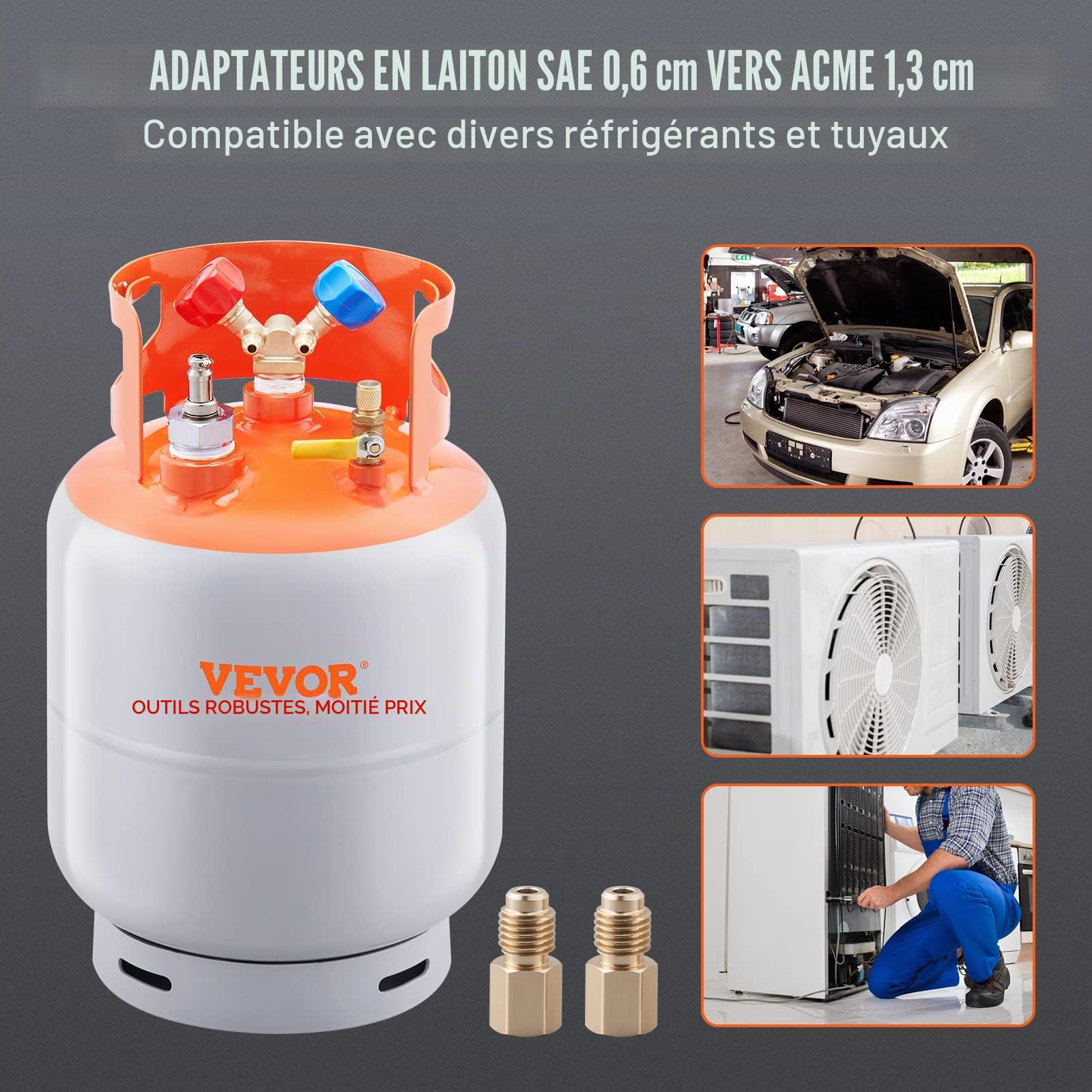 VEVOR Réservoir de récupération de réfrigérant avec interrupteur à flotteur – Réservoir de récupération AC d'une capacité de 30 lb avec adaptateur ¼ à ½, réservoir de récupération réutilisable CVC pou