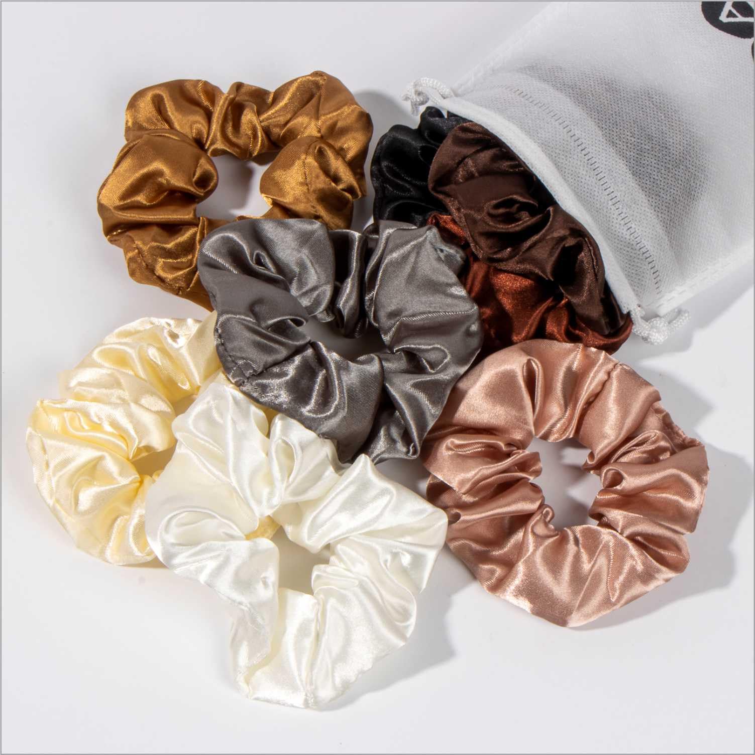 KEAH Pack of 8 Silk Scrunchies - No Crease Satin Scrunchies for Women & Girls, Suitable for All Hair Types - Trendy Colours, Strong Hold With Storage Bag