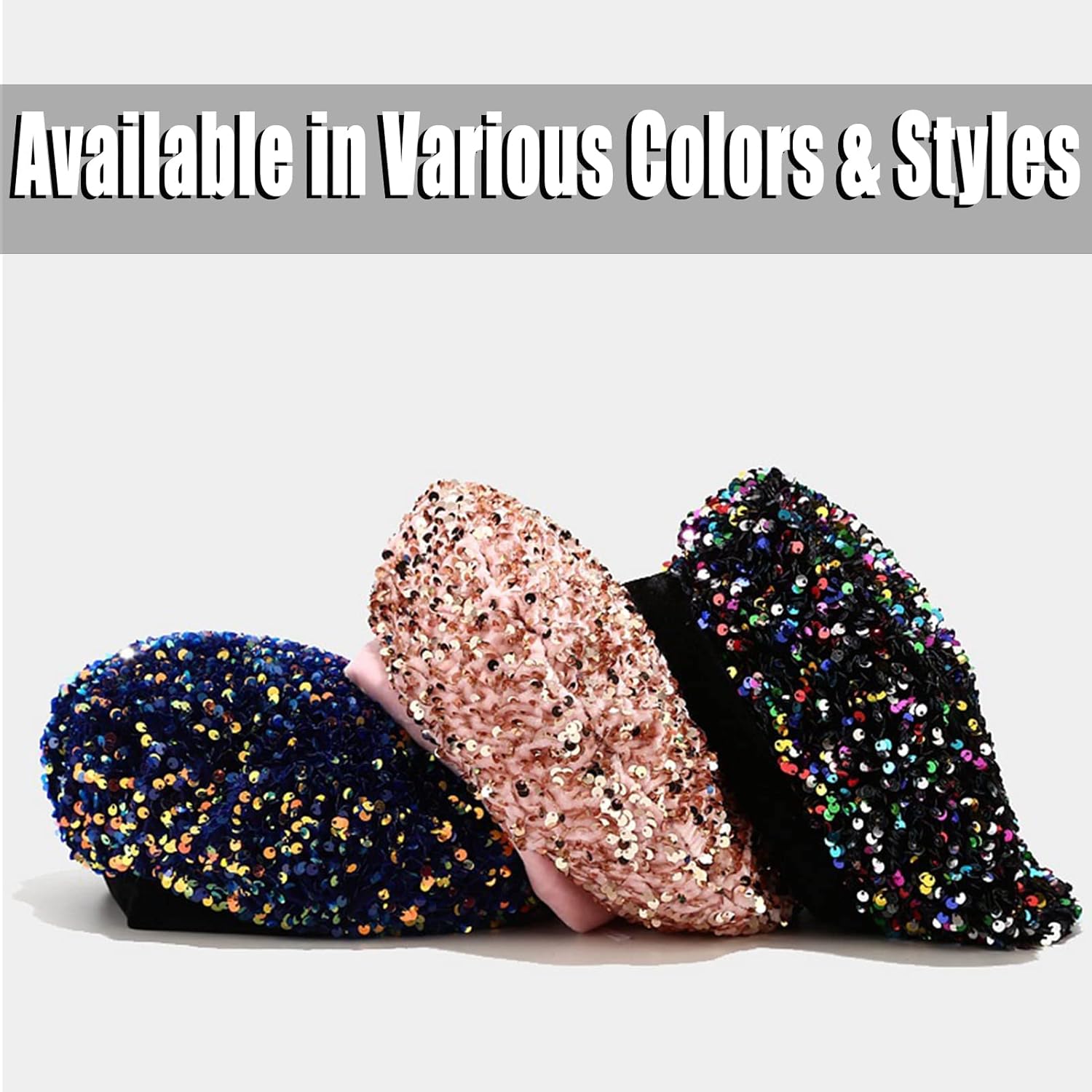Sequin Beret Artist Hat Bling French Beret Hats for Women, Fascinator Hat Christmas Parties Dances Accessories - Image 7