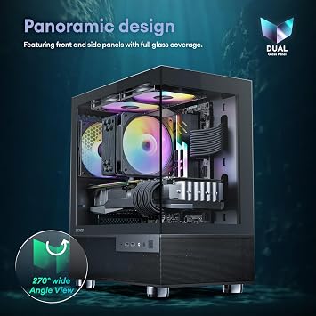 Okinos Aqua 3, Micro ATX Case, MATX PC Case with 3 X 120mm 3-Pin ARGB Fan Pre-Installed, Panoramic View Tempered Glass Front & Side Panel, with Type C Port, White