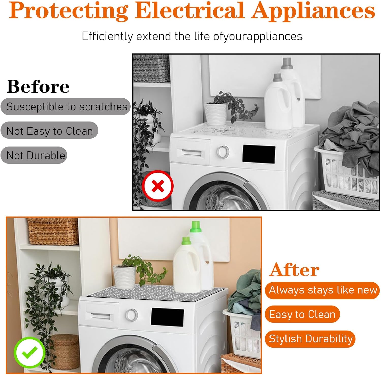 2 PCS Washer and Dryer Covers for the Top, 27x27 Inch Non-Slip Top Protector Mat, Quick Drying Silicone Rubber Mat for Laundry Room Appliances