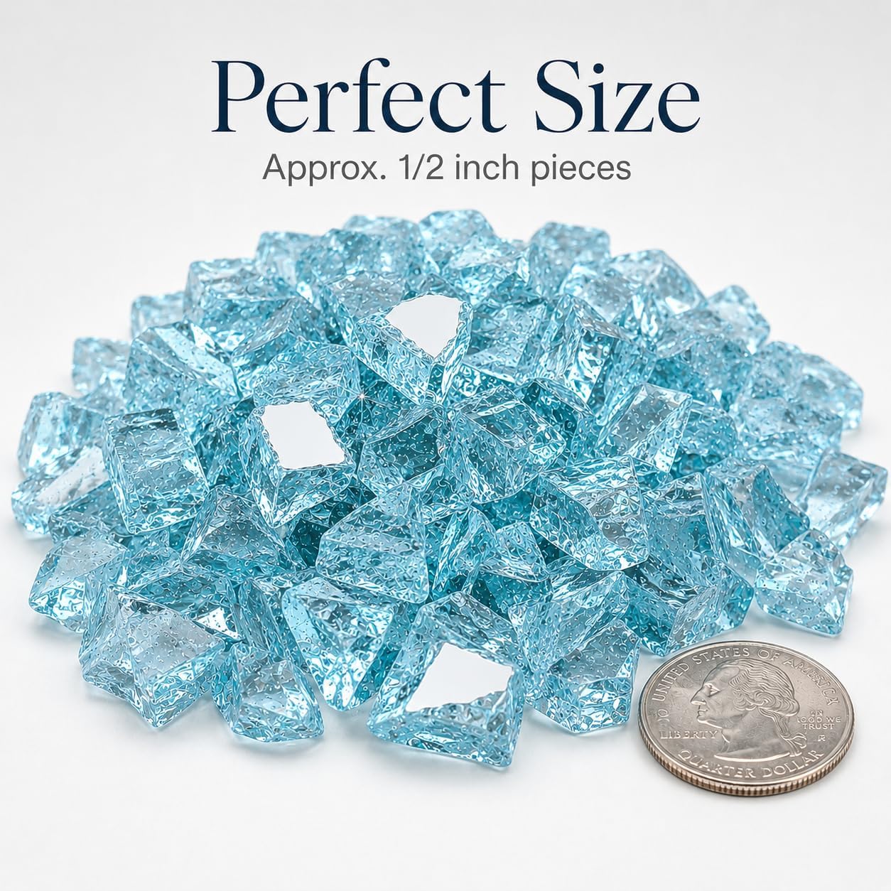 GRISUN Aqua Blue Fire Glass for Fire Pit , 1/2 Inch High Luster Reflective Tempered Glass Rocks for Natural or Propane Fireplace, Safe for Outdoors and Indoors Firepit Glass, 10 Pounds