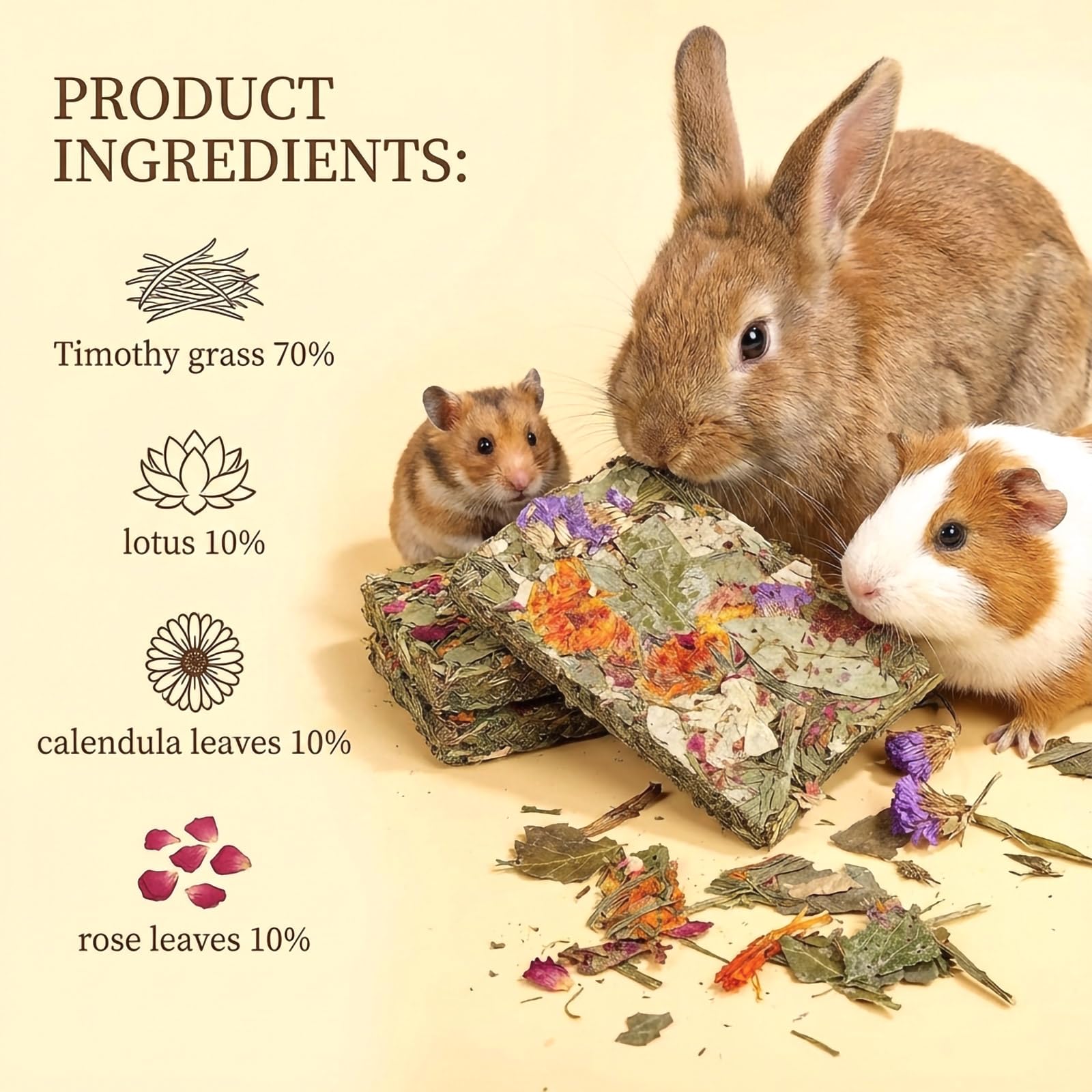 Kaninchenfutter 10 Pack Kaninchen Kauspielzeug Knuspriger Snack für saubere Zähne Hamster Timothy Heu Kräuterblumen-Chips Mahlen für Kaninchen
