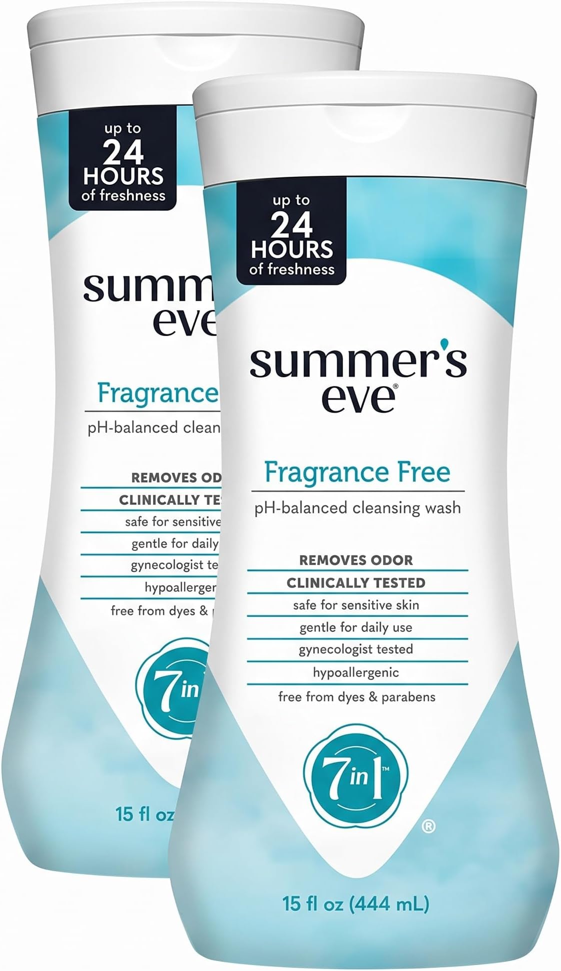 Fragrance Free All-Over Feminine Wash, Gentle pH-Balanced Body Wash for Women, Removes Vaginal Odor, 15 Fl Oz (Pack of 2)
