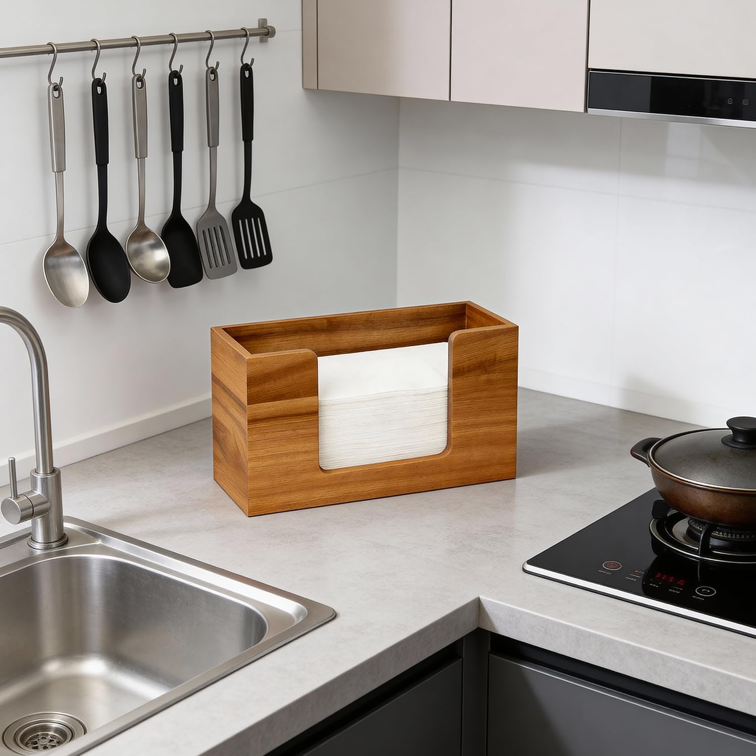 Acacia Wood Paper Towel Dispenser Countertop Wooden Paper Towel Holder for Bathroom Kitchen Napkin Holder Counter Multifold C-Fold Z-Fold Trifold Hand Towels Dispenser for Toilet Restroom