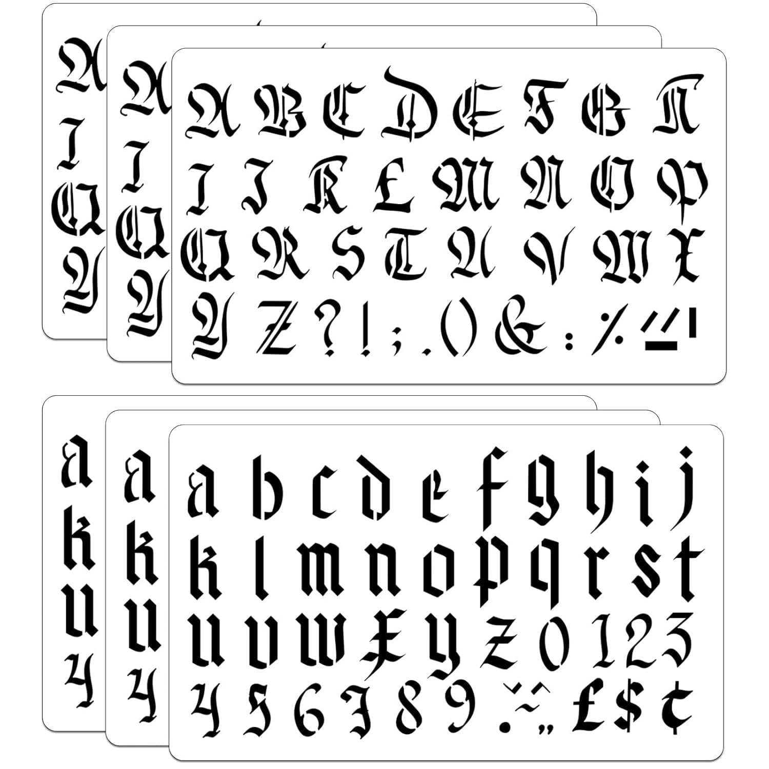 6 Pieces Old ENGL encil Template Reusable Uppercase Lowercase Alph DIY Stencils for Painting Artists' Drawing Lettering Aids