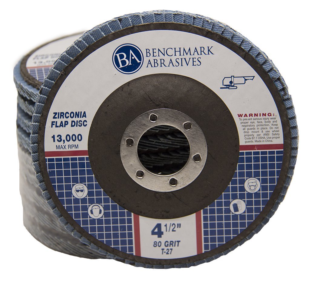 Benchmark Abrasives 4.5" x 7/8" Premium Zirconia T27 Flat Flap Discs 4 1/2 for Angle Grinder, Sanding Discs, Finishing Grinding Wheels 4 1/2 Inch for Sanding Stock Rust Removal (10 Pack) - 40 Grit