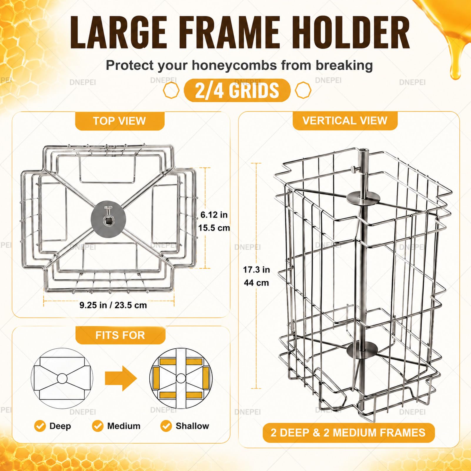 Miodarka ręczna 4-ramkowa, sprzęt pszczelarski Electric-2/4Frame | Narzędzie pszczelarskie ze stali nierdzewnej z regulowaną wysokością stojaka, przezroczystą pokrywą