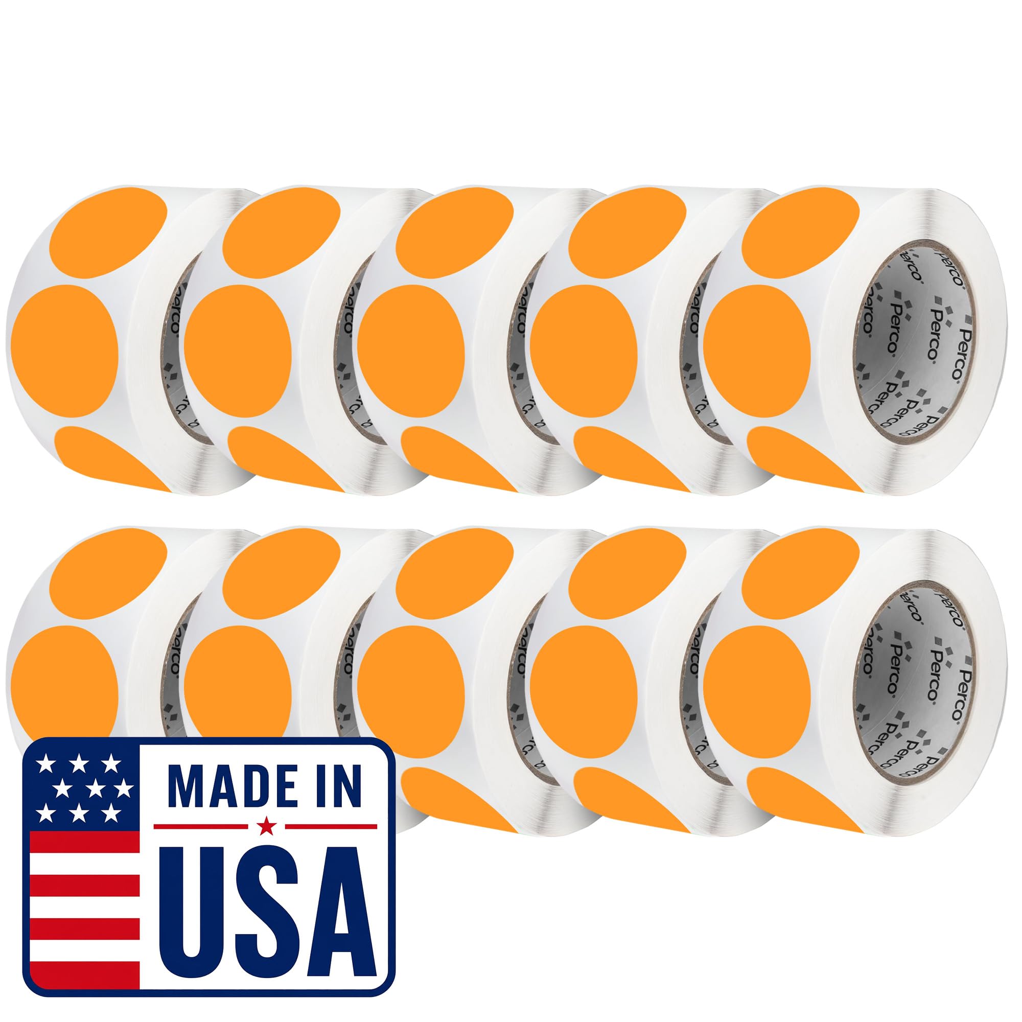 Perco Neon Orange Perforated Round Circle Dot Sticker 3-Inch Labels — 10 Rolls, 5,000 Stickers - Sale, Clearance &amp; Limited-Time Offer Signage, High Visibility - Made in USA