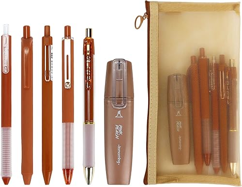 Buqoo Bolígrafo de gel, 5 bolígrafos de gel retráctiles, bolígrafos de tinta de secado rápido, bolígrafo de tinta negra de 0.020 in con resaltador,