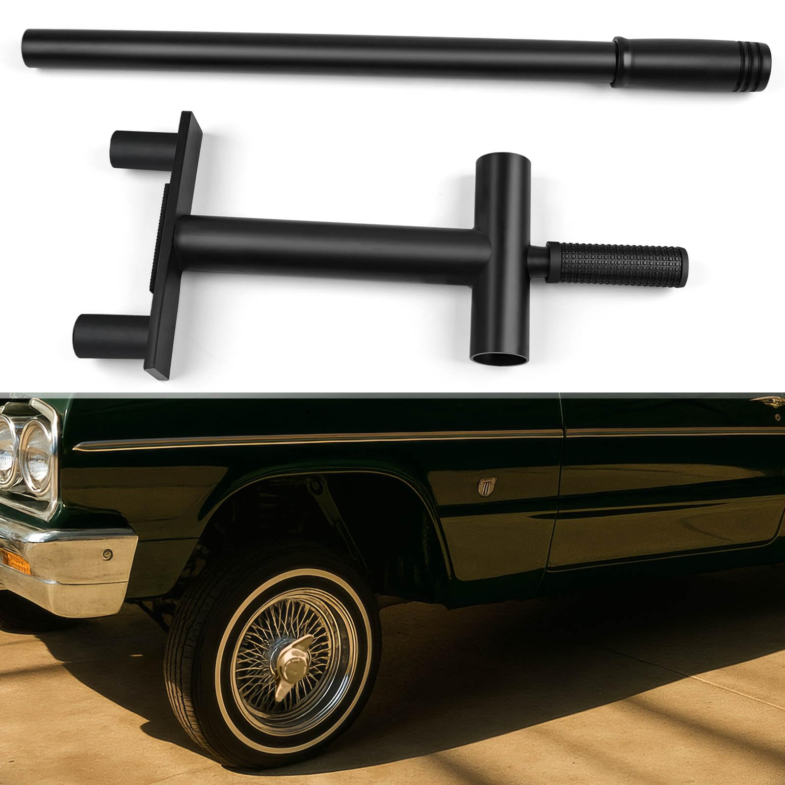 BTXKQTH 2 Bar Heavy Duty Lowrider Wire Wheel Knock Off Removal Tool, Wire Wheel Knock Off Tool & Bar with Anti-Scratch Rubber Pad, Fit for Zenith/