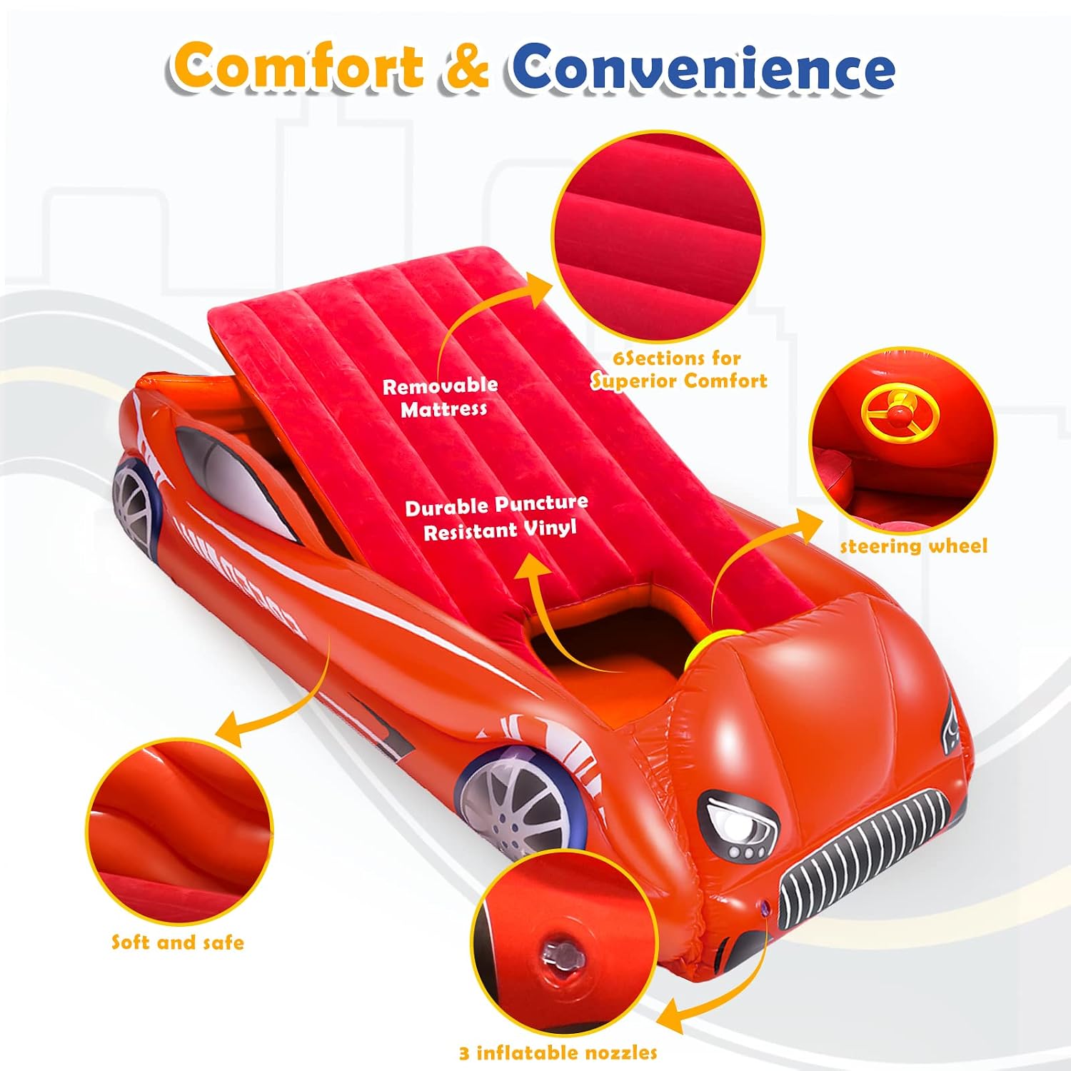 Jasonwell Inflatable Toddler Travel Bed - Portable Toddler Floor Bed for Kids Air Mattress with Sides Toddler Cot Sleeping Pad Camping Blow Up Mattress Baby Travel Crib Birthday Gifts for Boys Girls