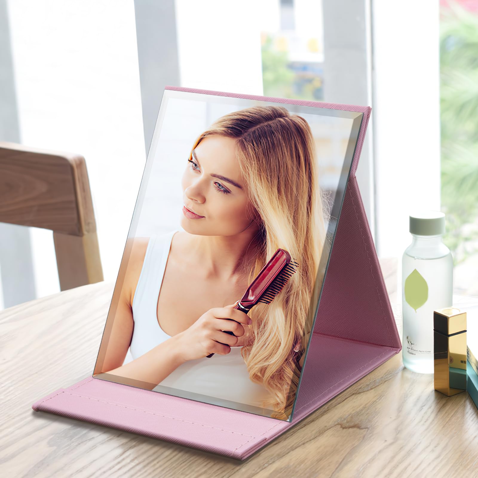 GmwyCzV Specchio Cosmetico, Specchio da Trucco Quadrato con Supporto, Piccolo Specchio da Tavolo con Rotazione a 360°, Specchio da Tavolo per Toletta