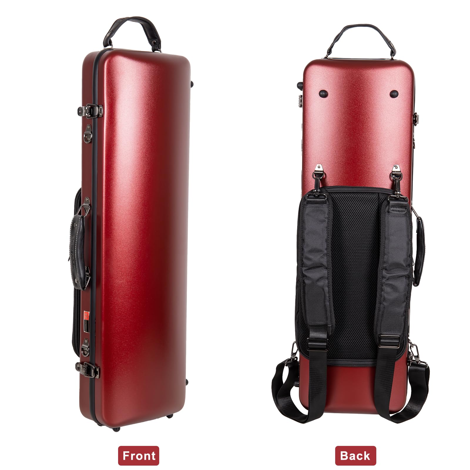 Crossrock Estuche Rectangular de policarbonato para violín 4/4 de tamaño Completo, Acabado Rojo Mate, higrómetro, Bolsa de música, Almacenamiento de Accesorios, Carcasa Dura Ligera, Color Rojo