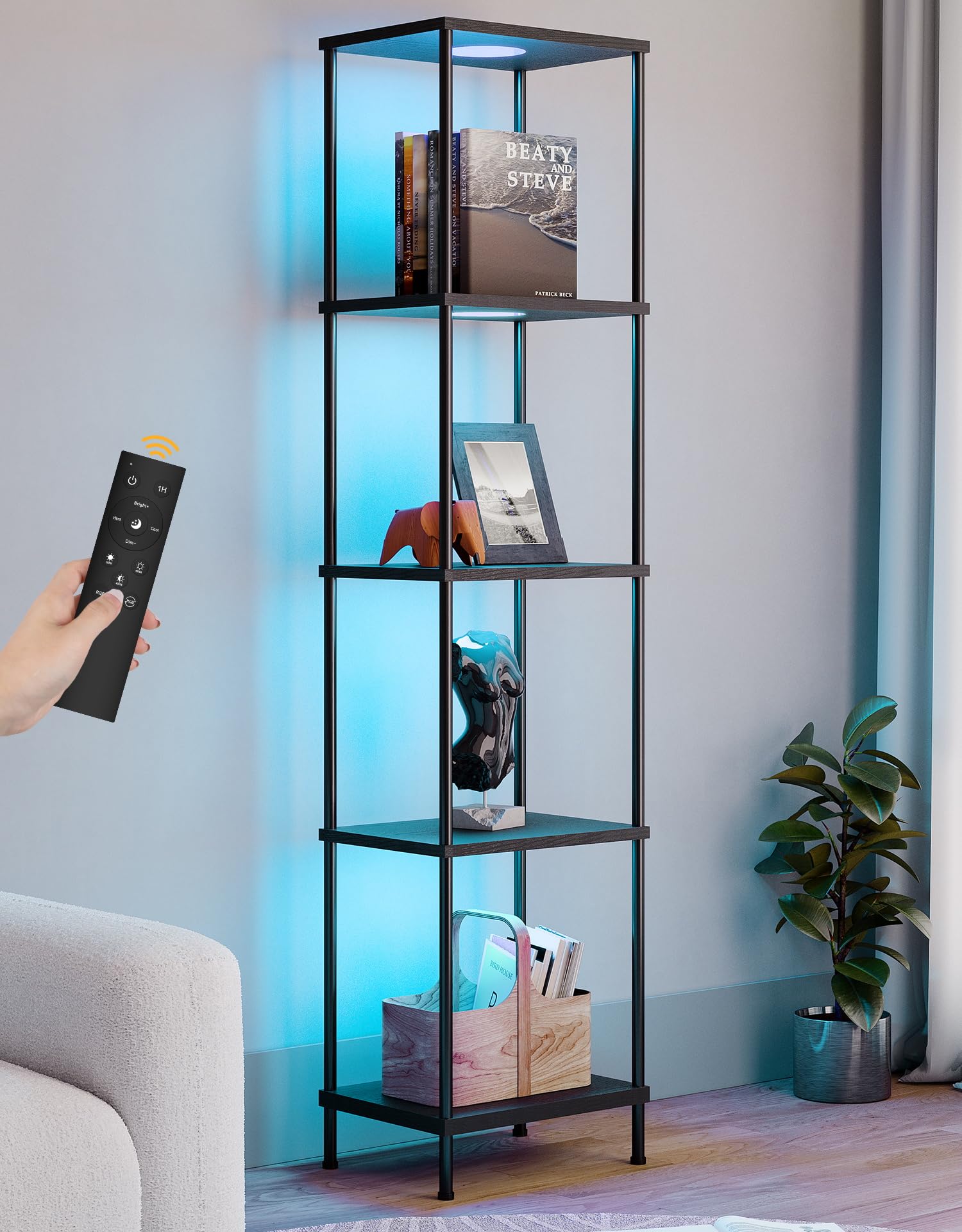 Display Shelf with RGBW Light, Color Changing Curio Cabinet Floor