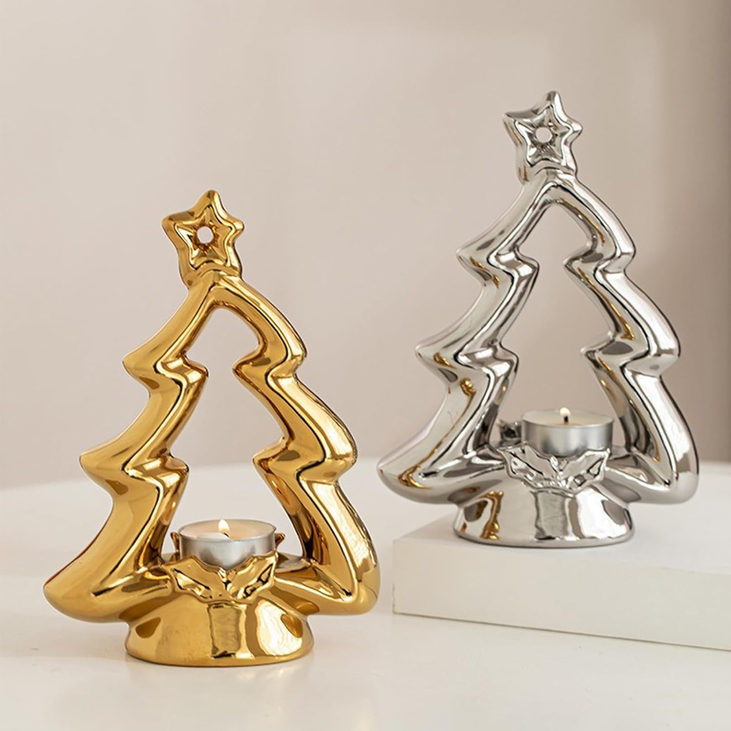 Ceramic Candle Holder,Christmas Tree Candle Holder,Home Decor Candlestick Holder for Home Desk,Dining Room,Kitchen,Terrace Decoration