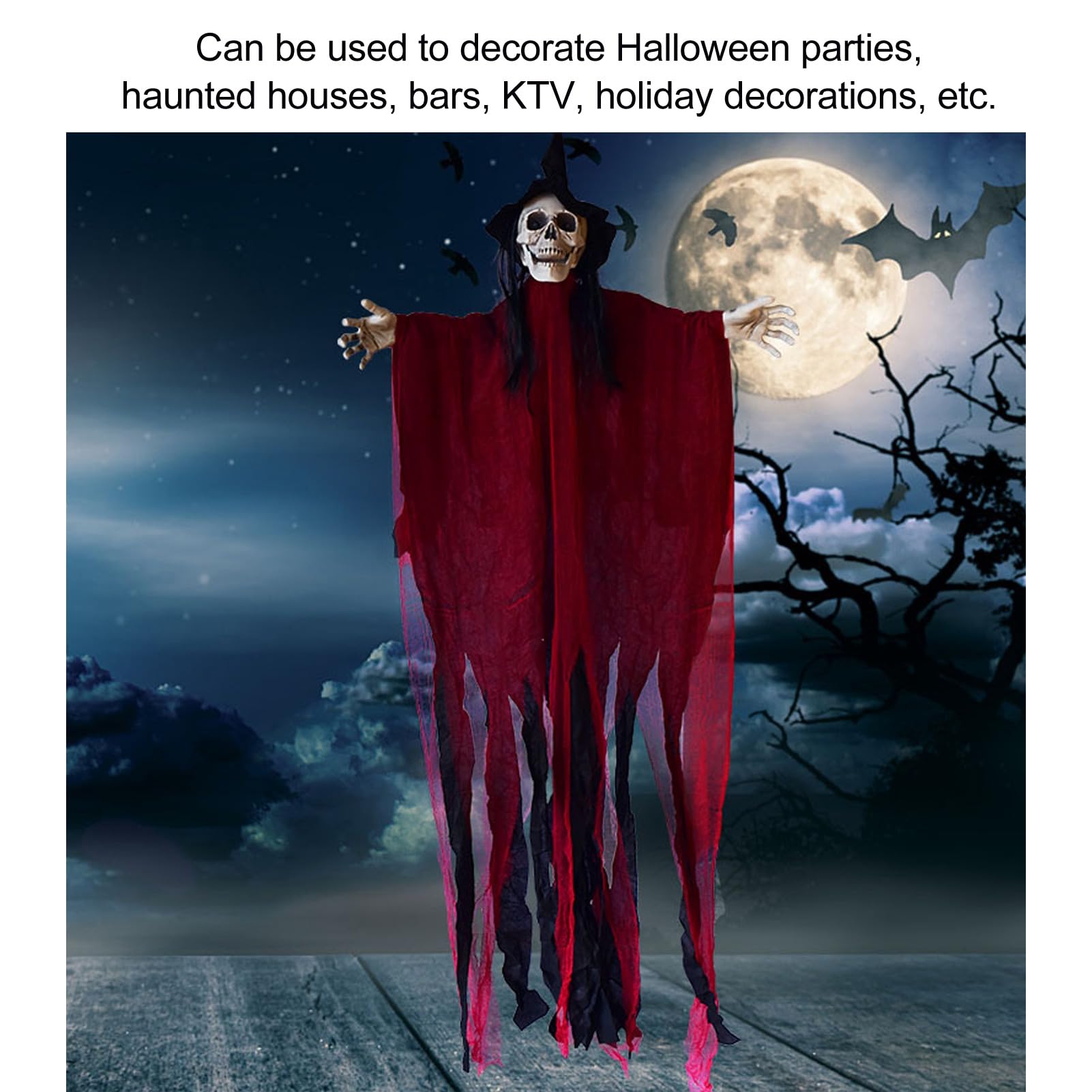 Wiszący Duch Na Halloween Z Dźwiękiem I światłem — Latający Duch Na Baterie Do Upiornych Dekoracji Na Imprezę Halloween