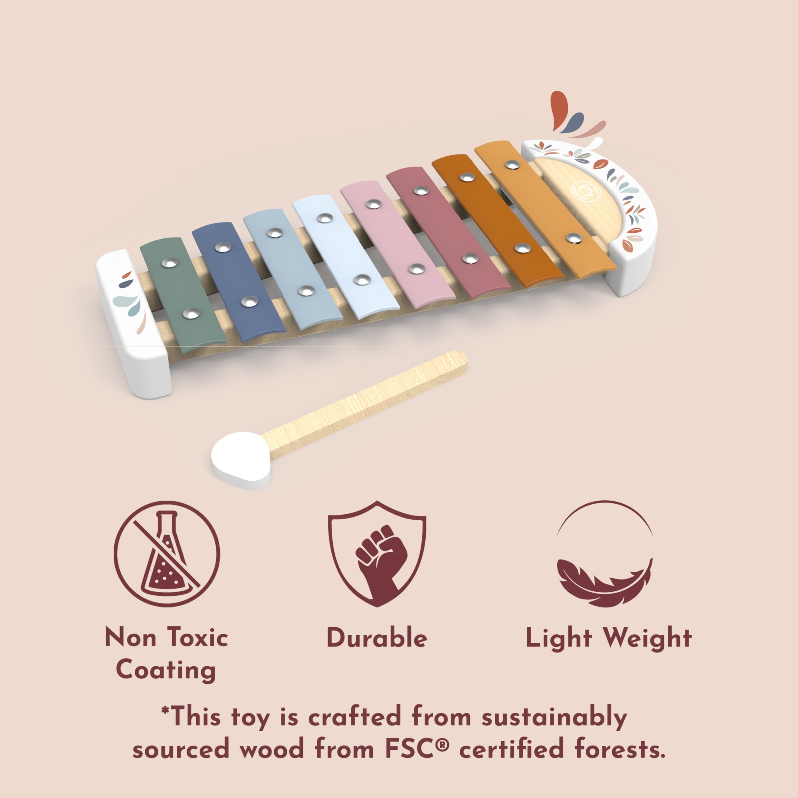 Xilófono colorido: 8 teclas de metal afinadas con mazo de madera, juguete musical seguro para niños de 1 año en adelante, mejora la exploración del sonido, el aprendizaje y la 5