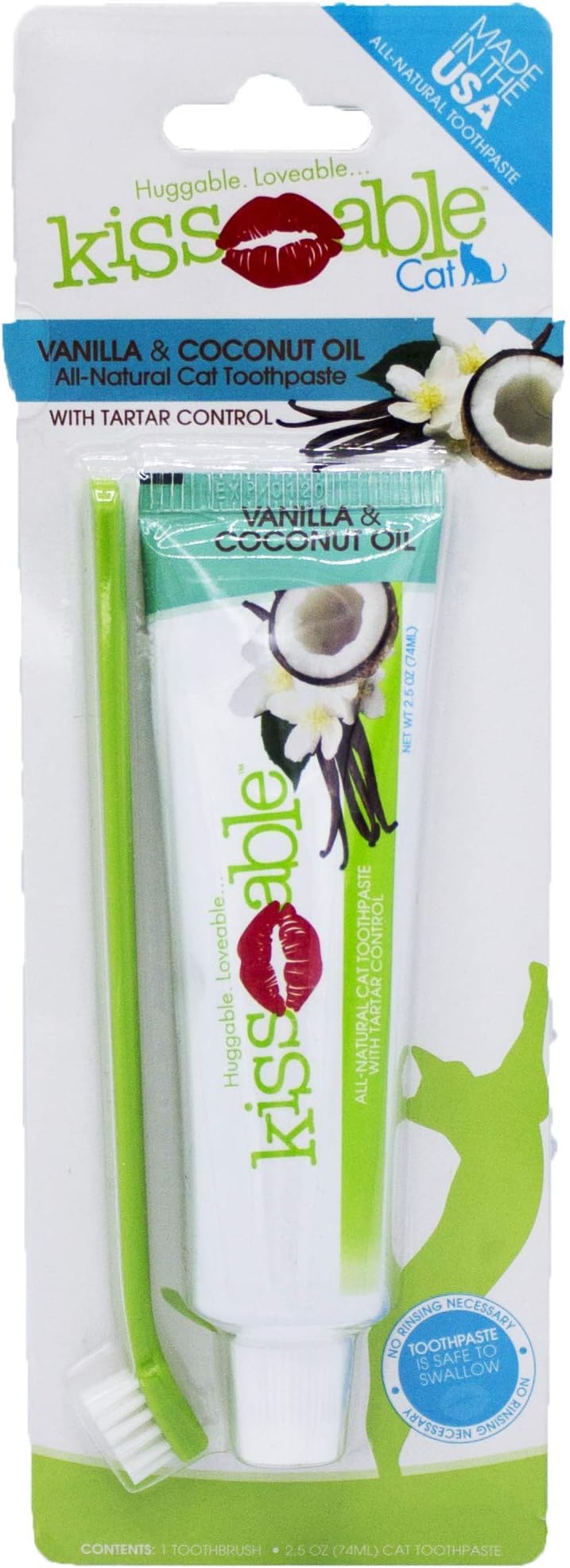 Kissable Dog Dental Kit Contains All-Natural Toothpaste + Gum-Hugging Toothbrush + Finger Brush | Best Toothpaste and Toothbrush Set | Made in USA, Large Dogs, Vanilla & Tea Tree Oil
