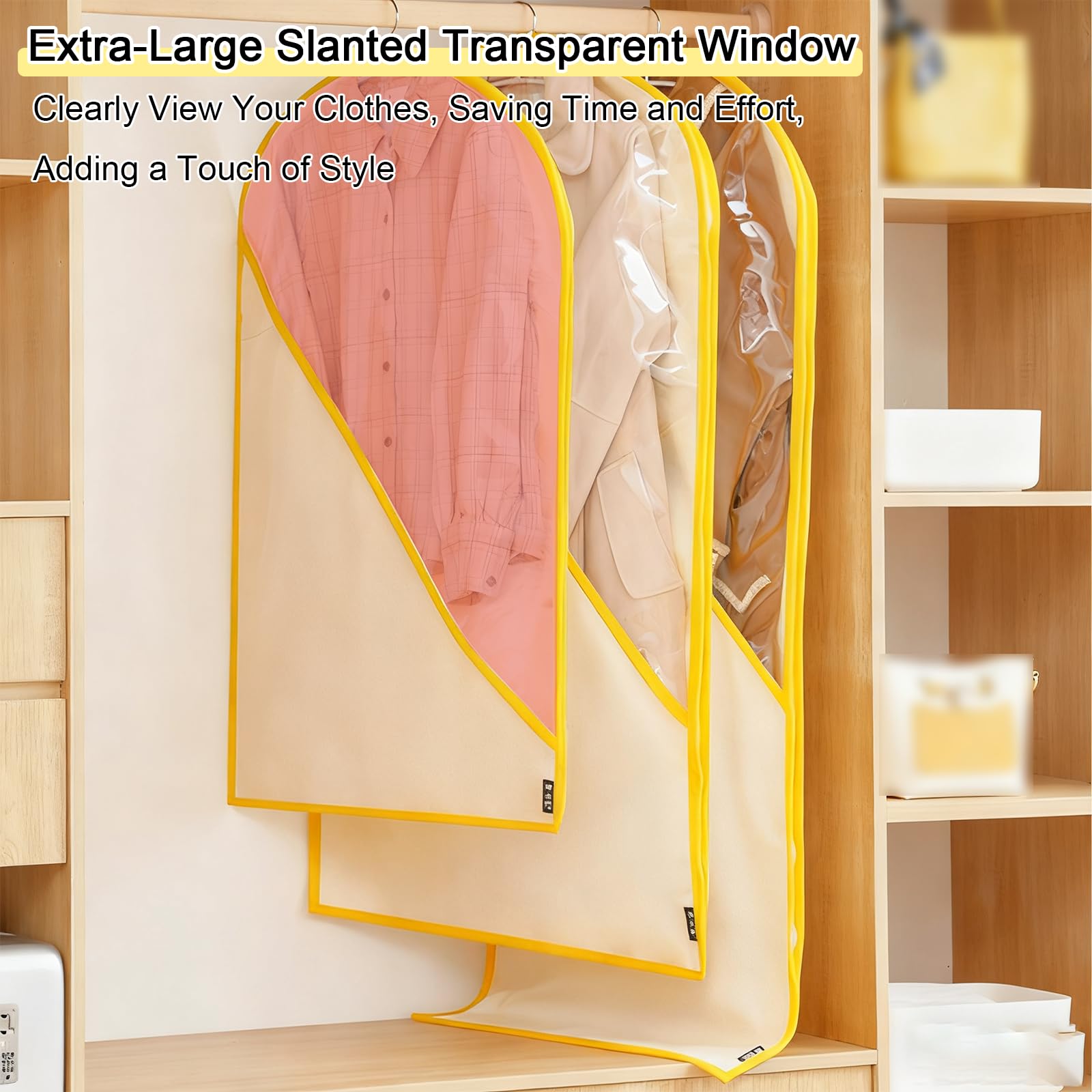 Pack de 4 Fundas Ropa Resistentes al Polvo y al Agua, Funda Traje Cuentan con Una Ventana Inclinada Extragrande, Fabricadas en Lona de Algodón con TPU de Alta Transparenci(Size:24*51in,Color:Amarillo)