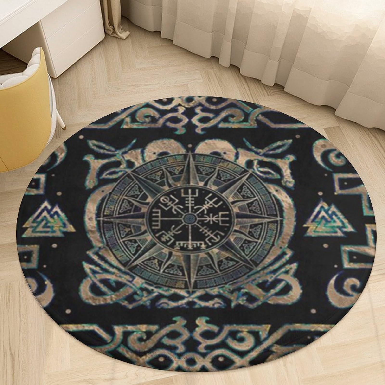 Tapis viking salon lavable en machine avec support antidérapant rond