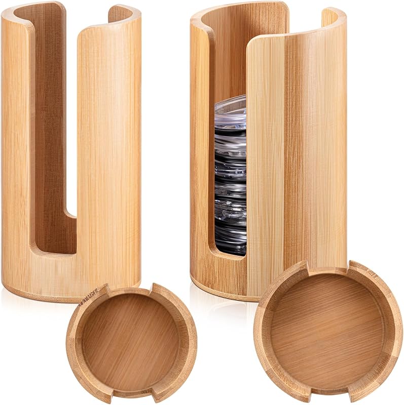 2 Pcs Mason Jar Lid Organizer (Wide Mouth & Regular Mouth) Bamboo Vertical Mason Jar Lid Storage Accessories Tumbler Lids Holder Cup Lids Organizer for Home Kitchen Countertop Cupboard
