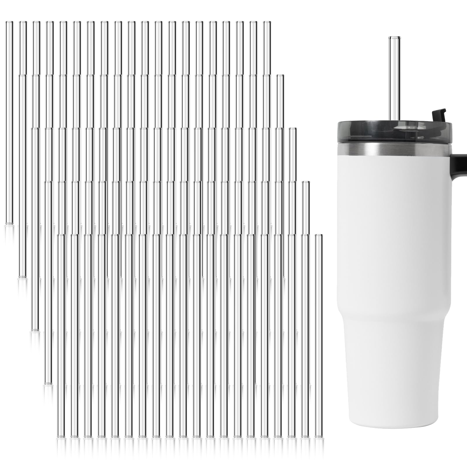 Weysat 100 Pcs Reusable Glass Straws Bulk, Glass Drinking Straws Smoothie Straw for Milkshakes Tea Juice Cocktail (Clear,10 x 310 mm)