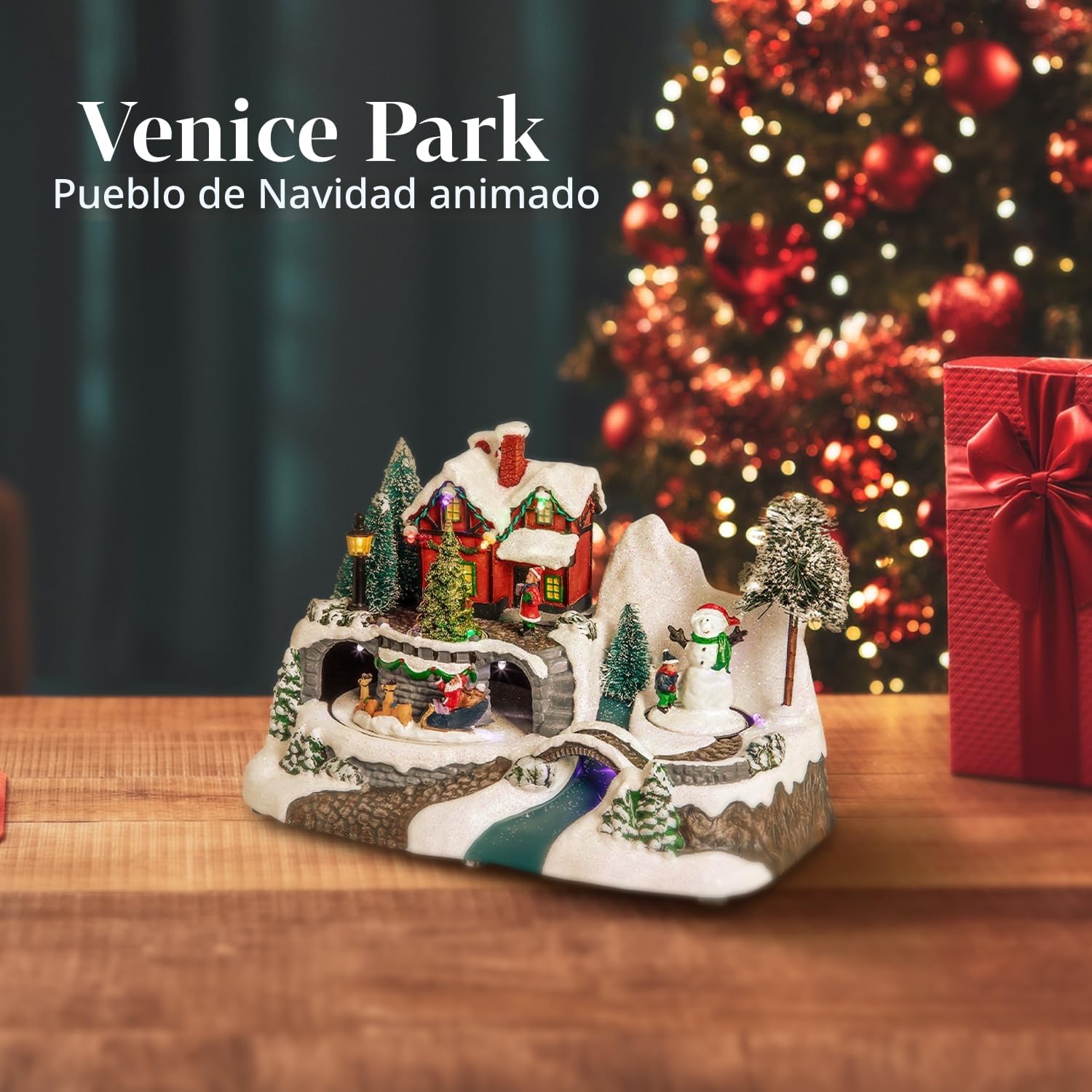 Avilia Pueblo de Navidad | Caja de música navideña | Pueblo navideño en Movimiento con música y Luces | Decoraciones navideñas con Luces Brillantes y melodías Encantadoras