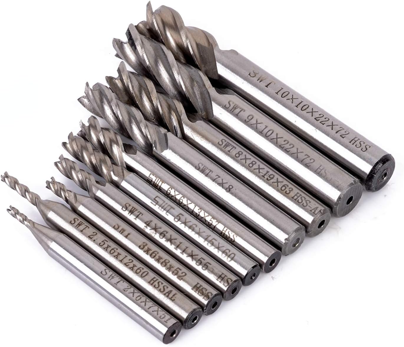 Milling Cutter Bit Rotating Bit 10pcs HSS Aluminum End Mill 4 Flute 2-10mm Diameter Linear CNC Tool Milling Drill Bit Milling Cutter