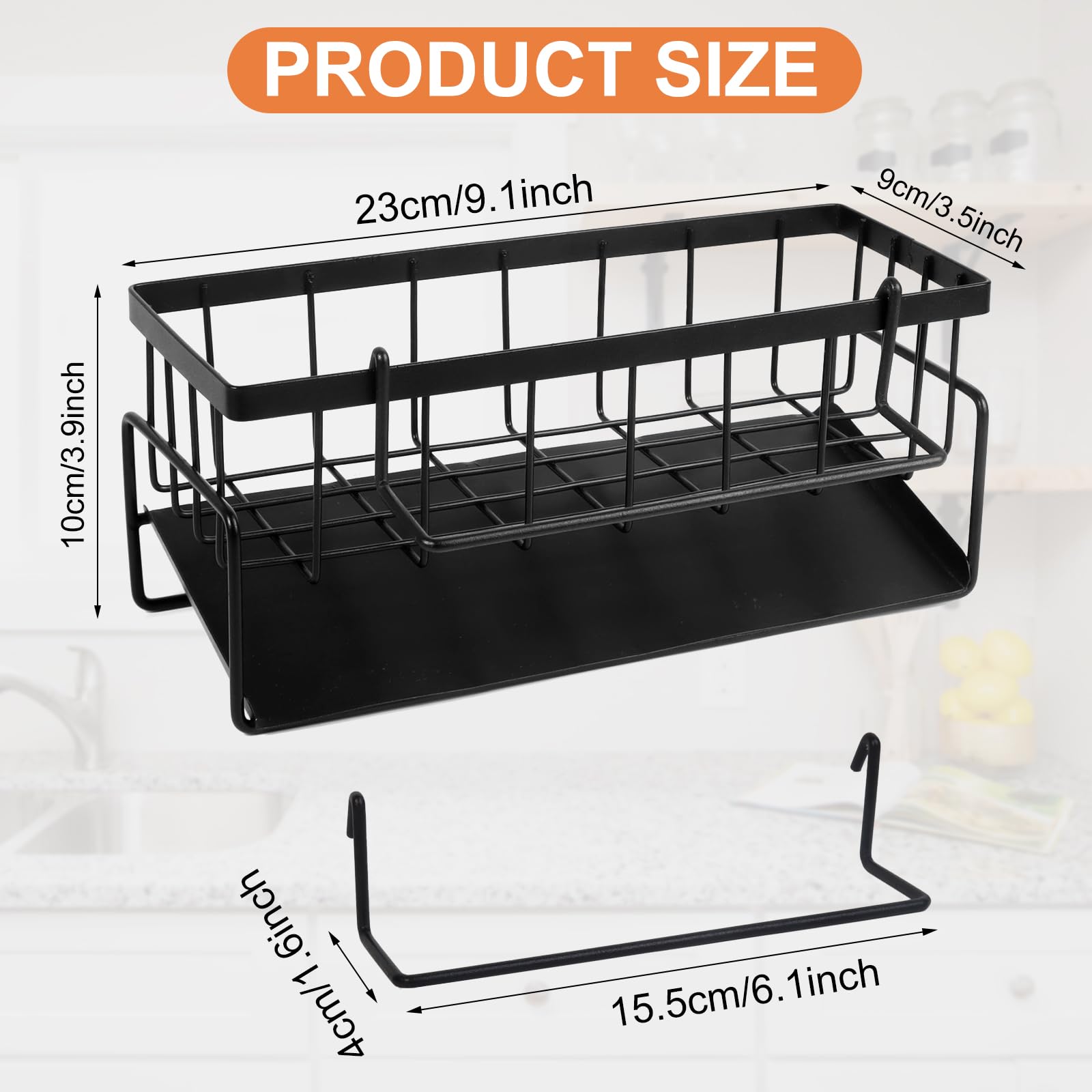 CYZBL Multifunctional Kitchen Sink Storage Organiser, Black Stainless Steel Sponge Holder - Image 2